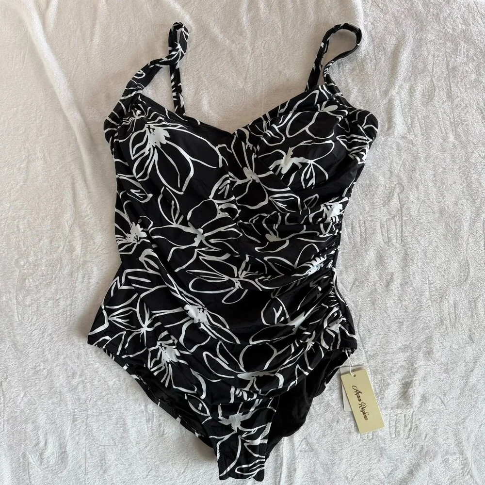Aqua Regina NEW Women's Black and White One Piece Swimsuit Size 3XL #26086